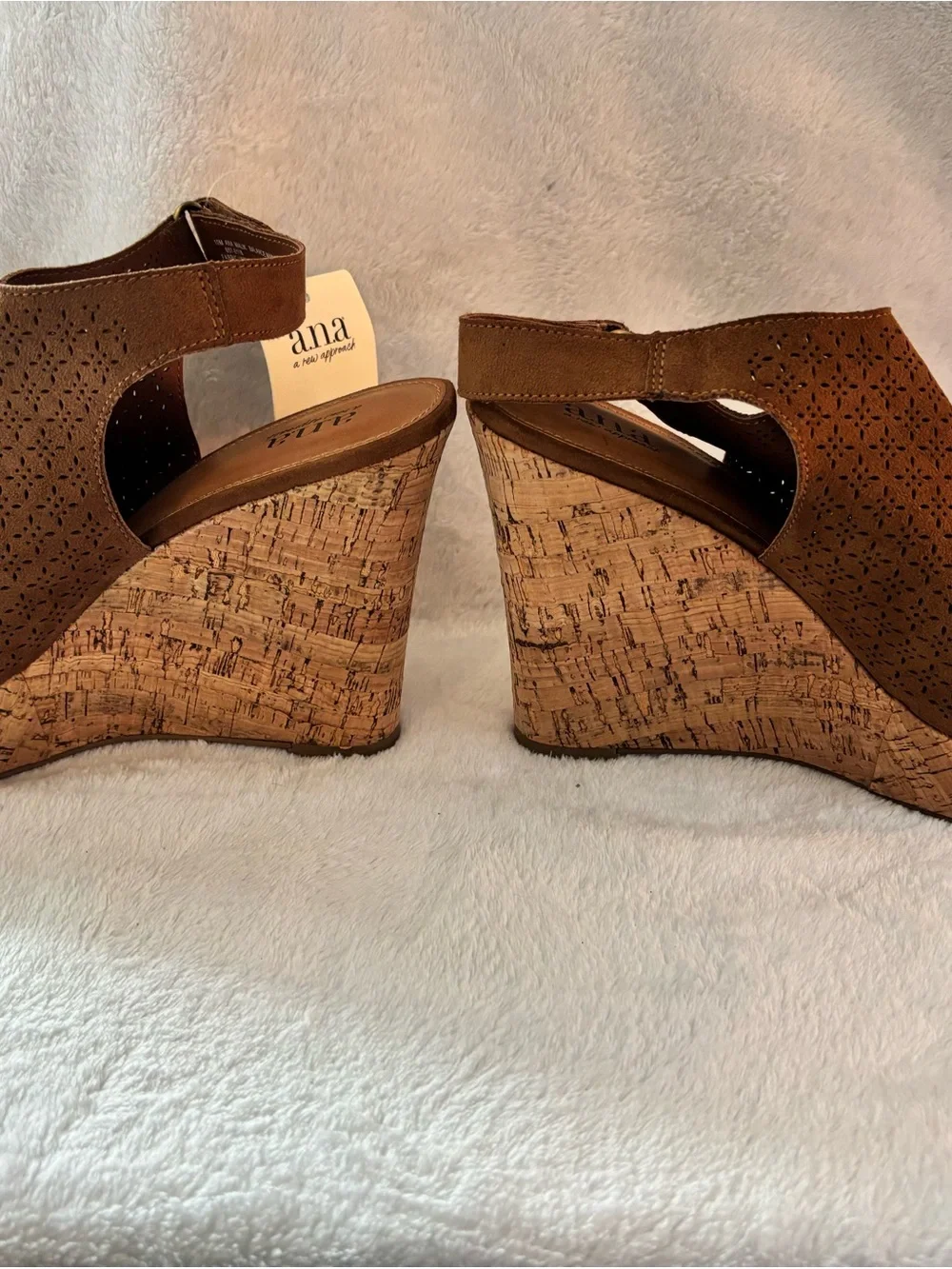 A.N.A Open-Toe Laser-Cut Wedge Sandals